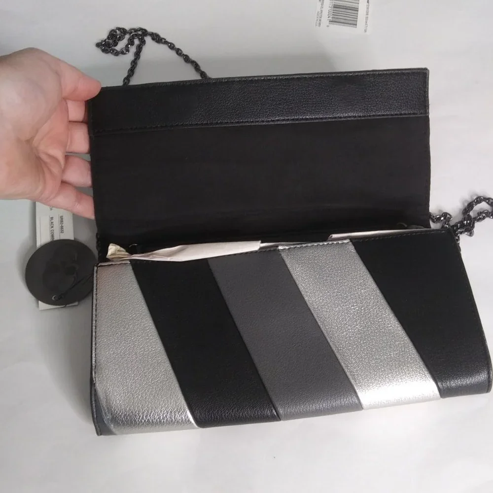 Sondra Roberts Squared Black Gray Silver Skull Charm Envelope Clutch Crossbody